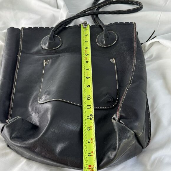 Patricia Nash Leather Tote Handbag Black Tooled Cutout 13x16 Pink Int Dustbag - Picture 4 of 8